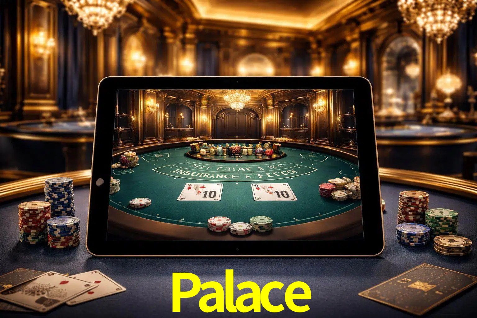 Configuración moderna de casino en vivo con una tableta mostrando una mesa de blackjack, luces cálidas de estudio y una atmósfera elegante de juegos digitales.